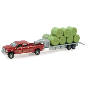 1/64 2011 Ram Pickup w/Gooseneck Flatbed Trailer & 11 Round Bales