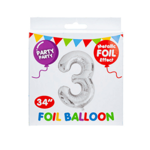 34" Silver Metallic Foil Number 3 Balloon