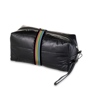 Black Puffer Cosmetic Bag Rainbow Track Straps