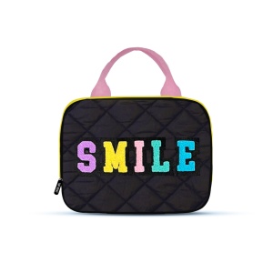 Black Puffer Lunch Box Smile Text Patch