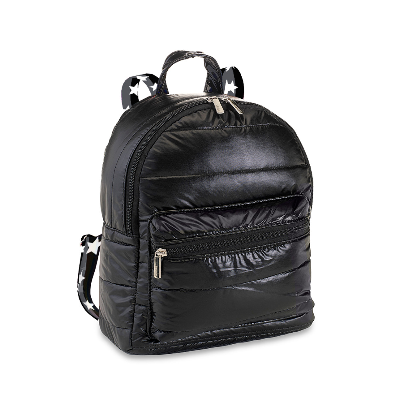 Black Puffer Mini Backpack  Grey Black Split Star Straps