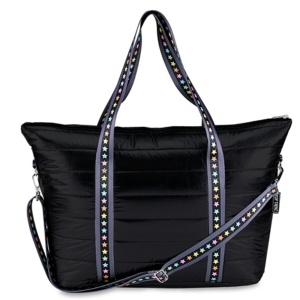 Black Puffer Tote Multi Star Straps