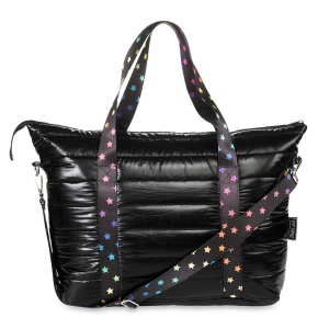 Black Puffer Tote  with Scatter Star Strap