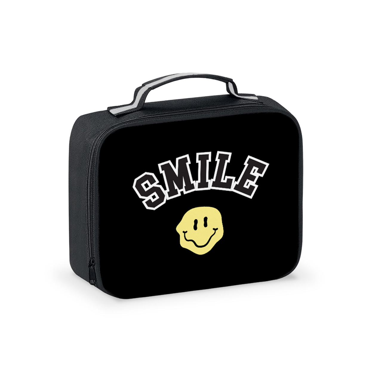 Black Smile Canvas Insulated Lunch Box with Patches