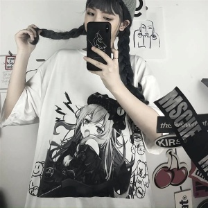 Black & White Anime Girl Bear Tee