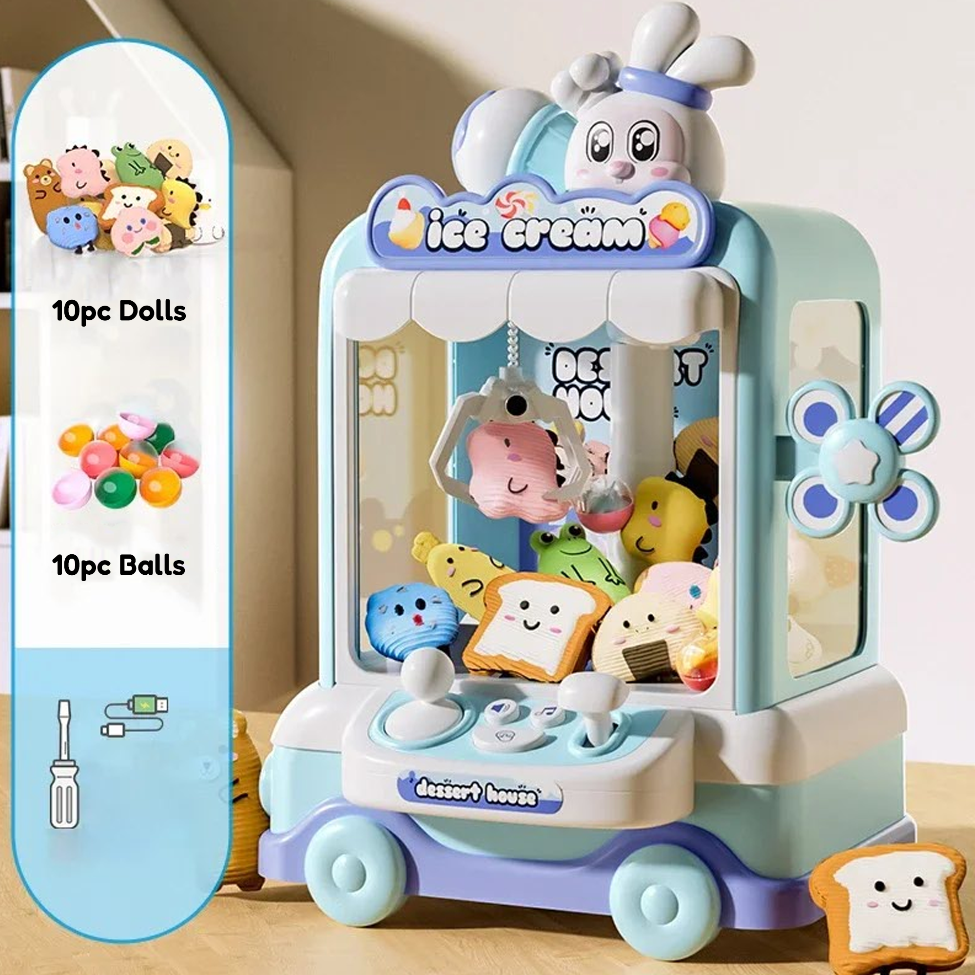 Bunny Ice Cream Blue Pink Cart Mini Claw Machine