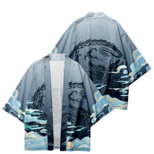 Cloud Mist Dragon Blue Unisex Kimono