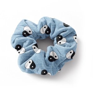 Denim Yin Yang Print Scrunchie