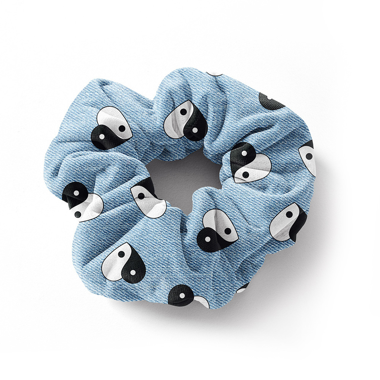 Denim Yin Yang Print Scrunchie