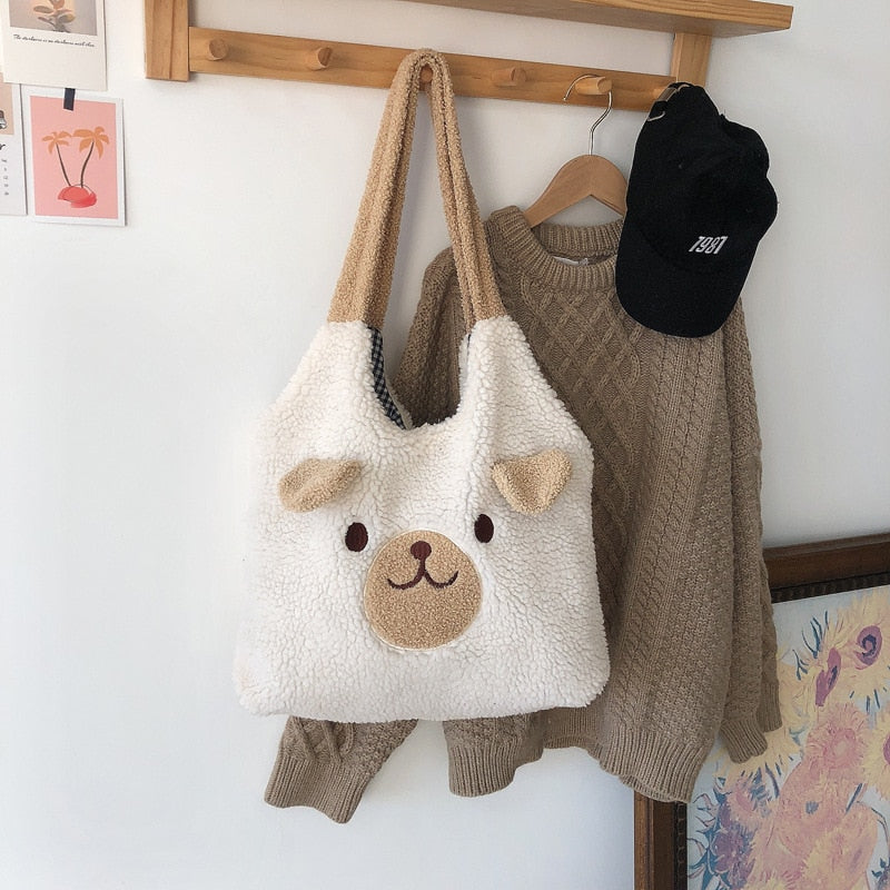 Fluffy Bear Tote Bag with Small Ears