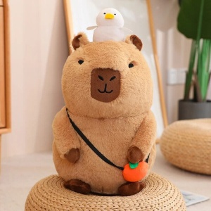 Fluffy Sleepy Capybara with Orange Plushie