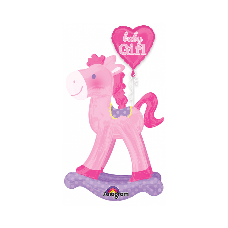 Giant Pink Rocking Horse AirWalker Baby Girl Foil Balloon