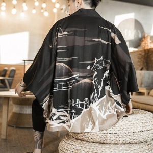 Golden Wild Autumn and Misty Torii Men Kimono