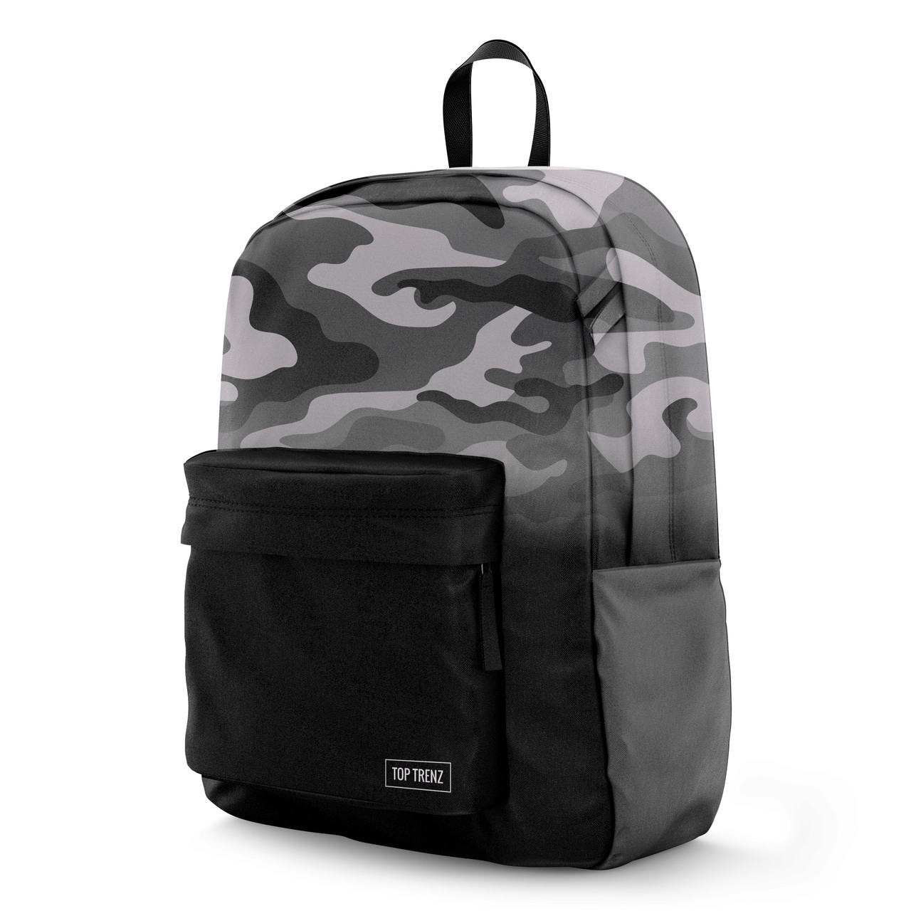 Grey Camo Color Block Canvas 2-Zipper Backpack