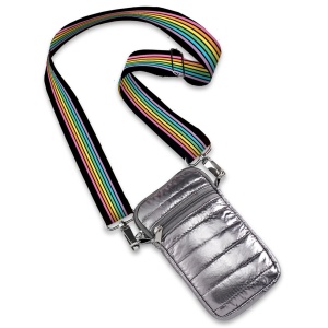 Gunmetal Puffer Cell Bag with Rainbow Track Strap