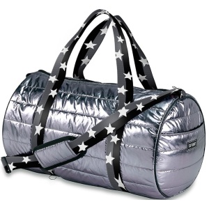 Gunmetal Puffer Duffle Bag with Grey Black Split Star Straps