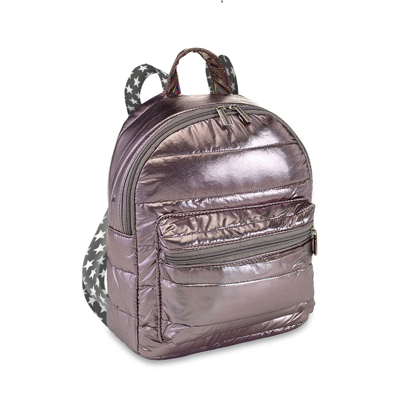 Gunmetal Puffer Mini Backpack Stardust Straps