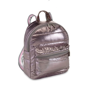 Gunmetal Puffer Mini Backpack  White Marble Stripe Straps