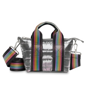 Gunmetal Puffer Tiny Tote Rainbow Track Straps