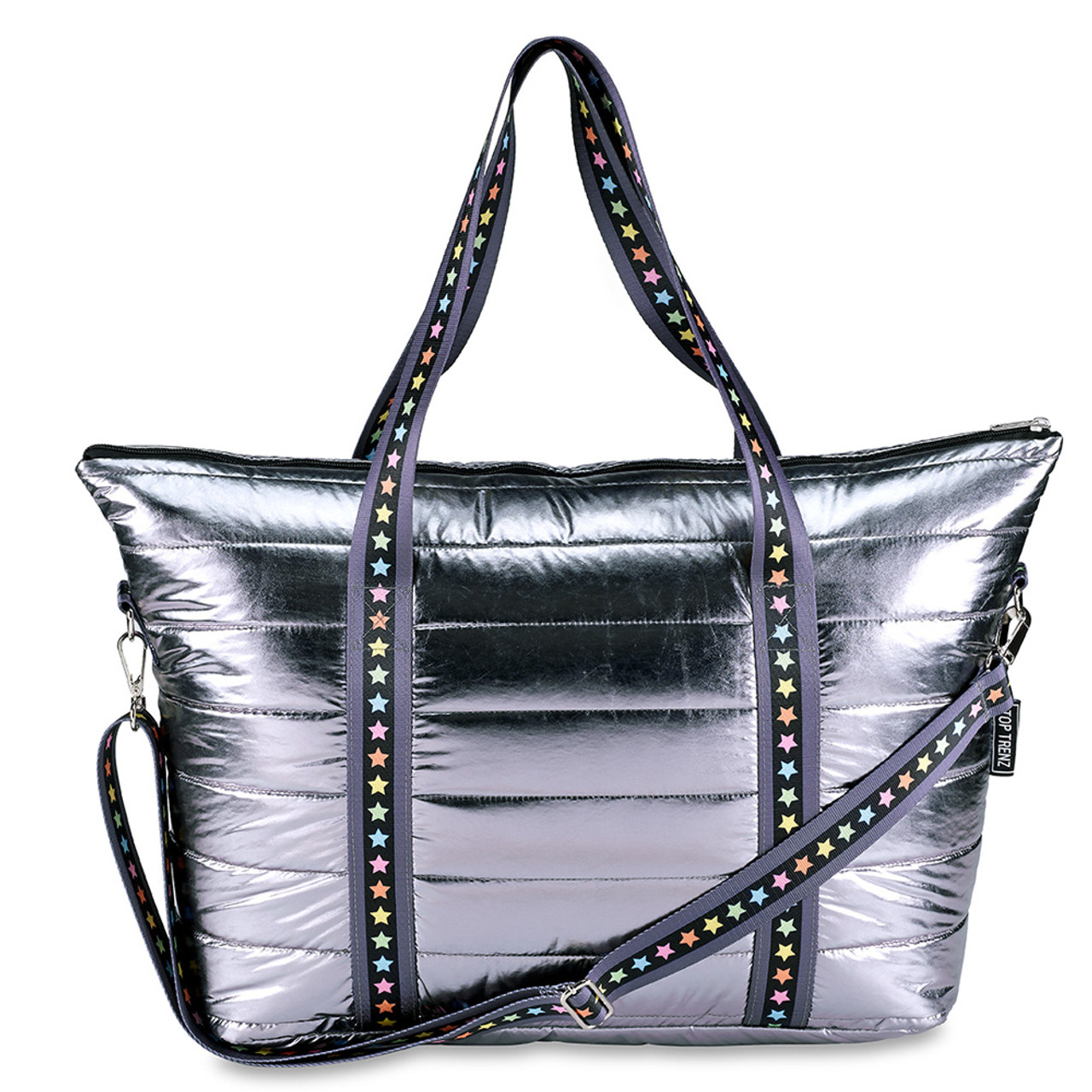 Gunmetal Puffer Tote Multi Star Straps