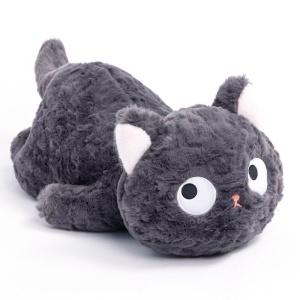 Jiji the Fluffy Black Cat Plushie Laying Down