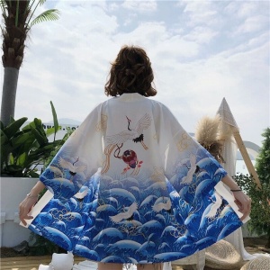 Kanagawa Wave Crane Women Kimono