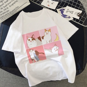 Kawaii Cartoon Cats Meme Women's Tee Tops