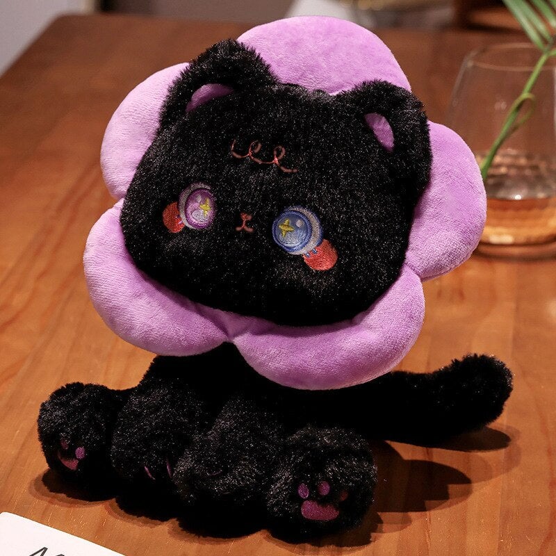 Kawaii Flower Black White Cat Plushies