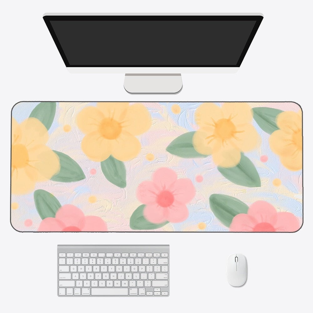 Kawaii Pastel Flowers Long Mouse Pad Collection