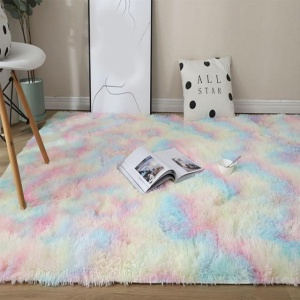 Kawaii Soft Faux Fur Rainbow Rug