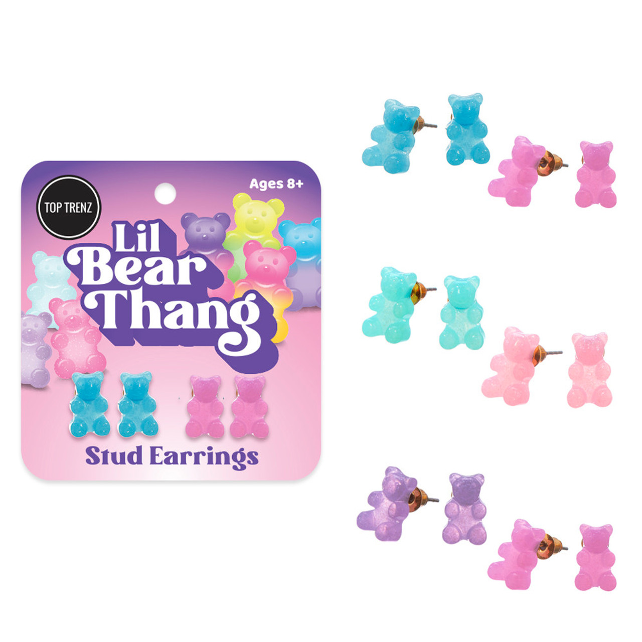 Lil Bear Thang Stud Earring Sets - Pastel Glitter Colors