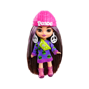 Mattel Barbie Extra Mini Minis Brunette Doll - Peace Hat