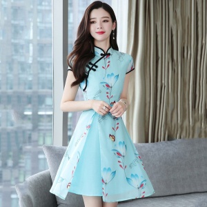 Modern Lotus Chiffon Qipao Cheongsam Dress