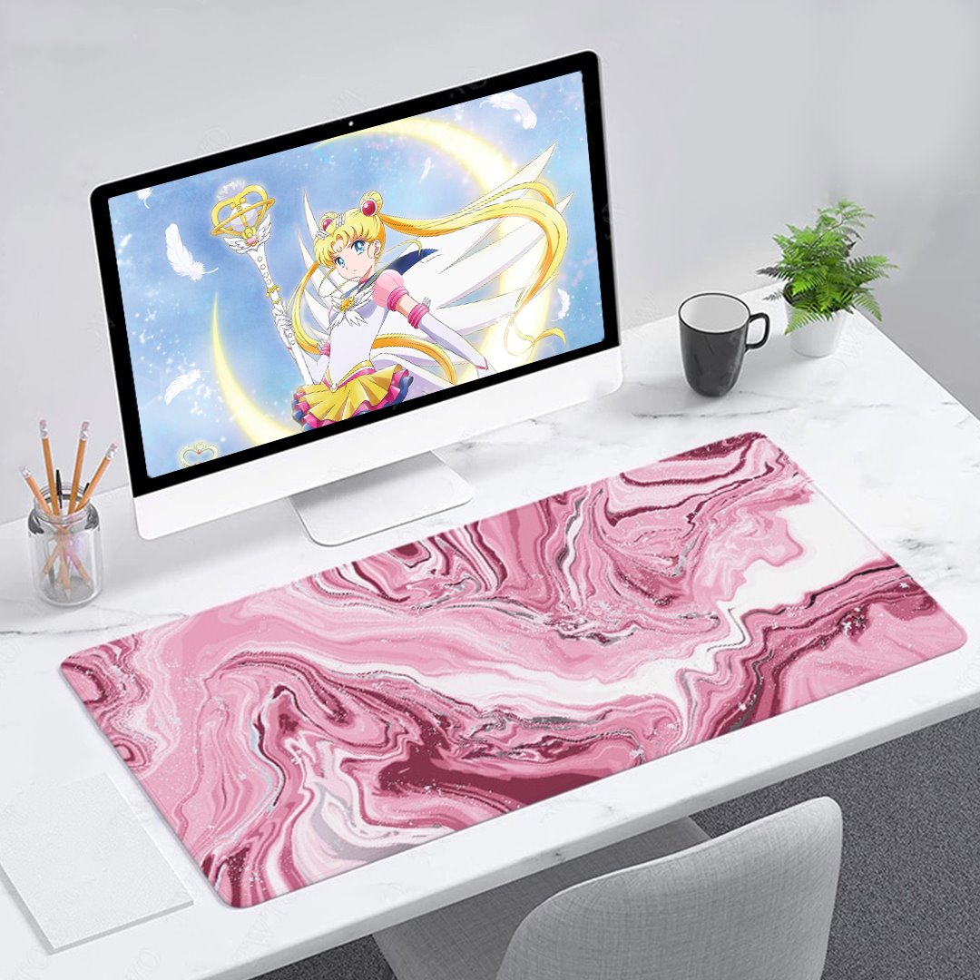 Pink Red Marble Abstract Art Large Mouse Pad