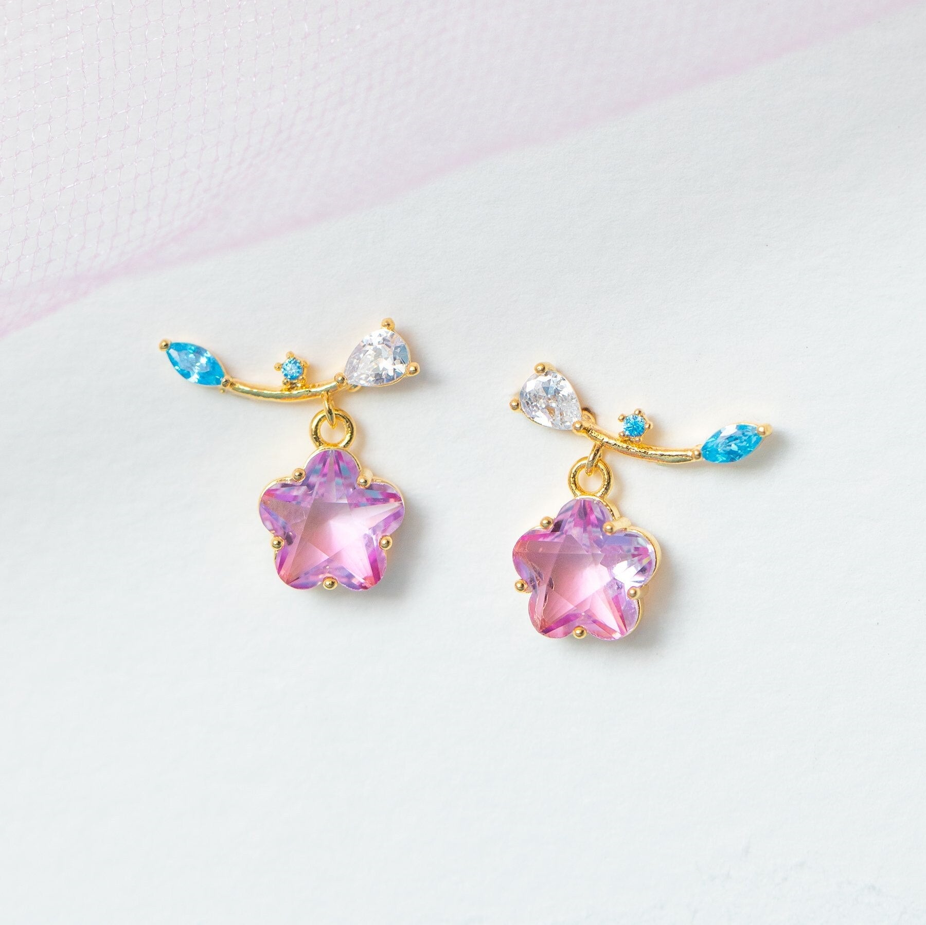 Pink Shooting Star Gold-Plated Stud Earrings