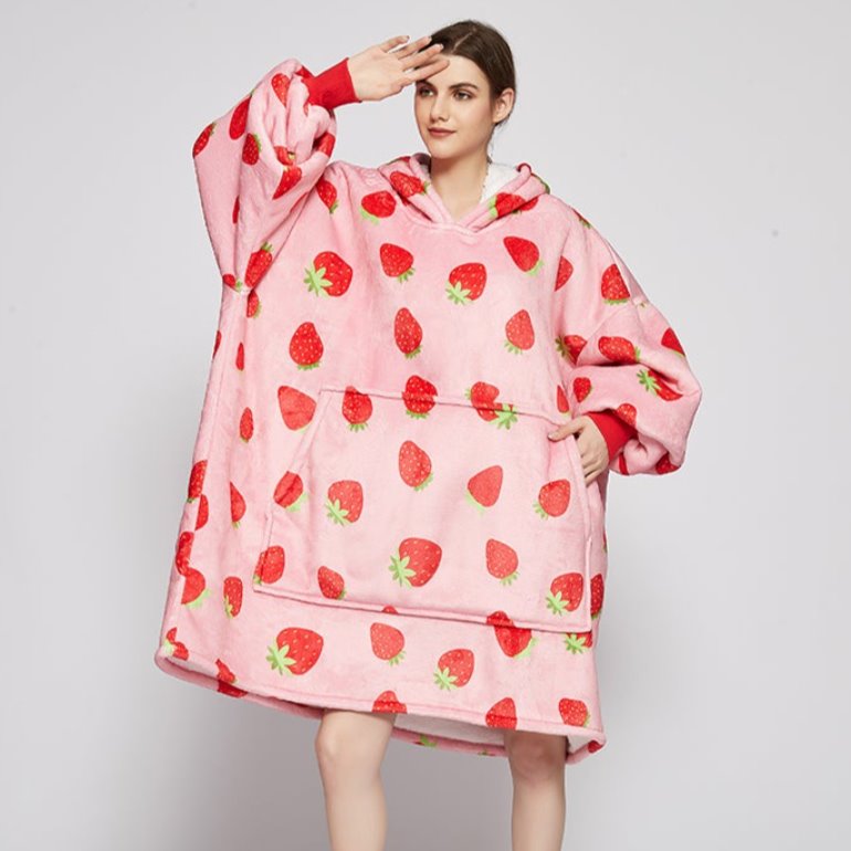 Pink Strawberry Oversized Thick Blanket Hoodie