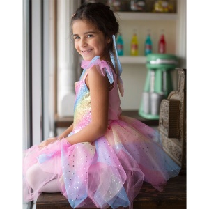 Rainbow Fairy Dress with Wings - Size 5-6