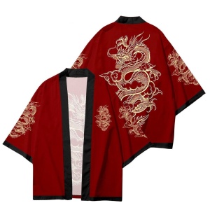 Red Black Golden Dragon Outlined Unisex Kimono