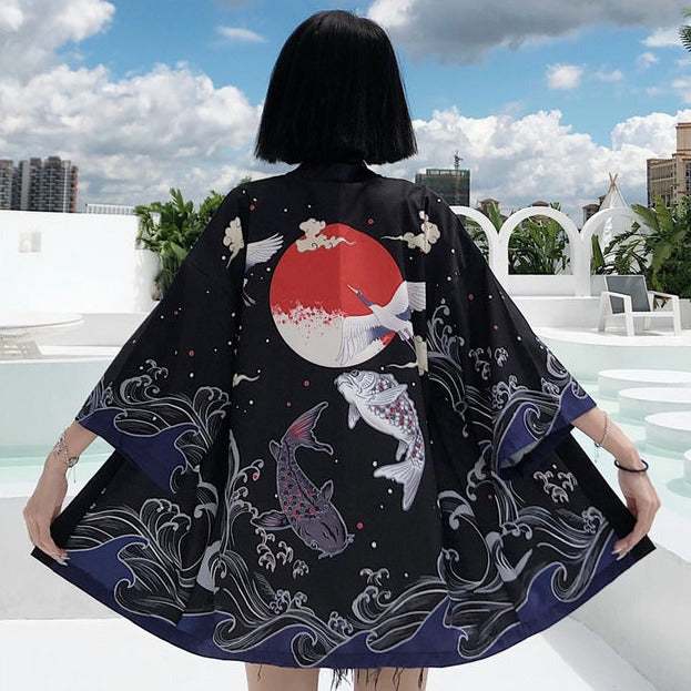 Rising Sun and Lucky Koi Japanese Woman Kimono