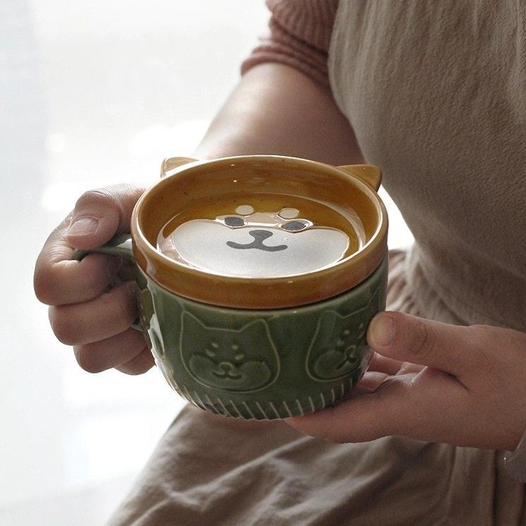 Shiba and Panda Mug with Coaster