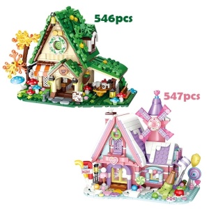 Summer Green and Pink Cottages Micro Building Set