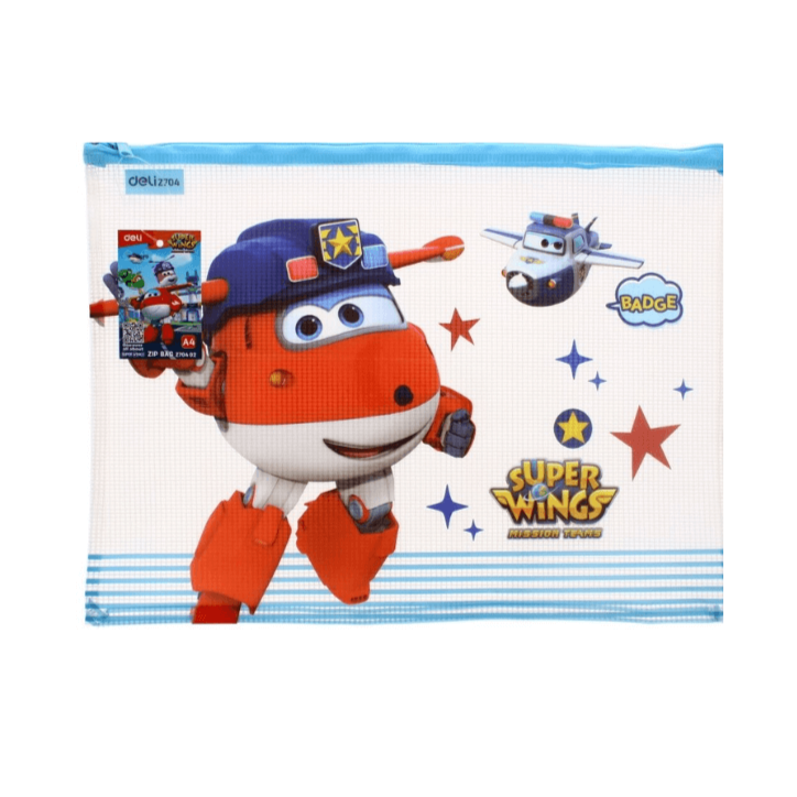 Super Wings Folder Zip Bag! Badge Blue