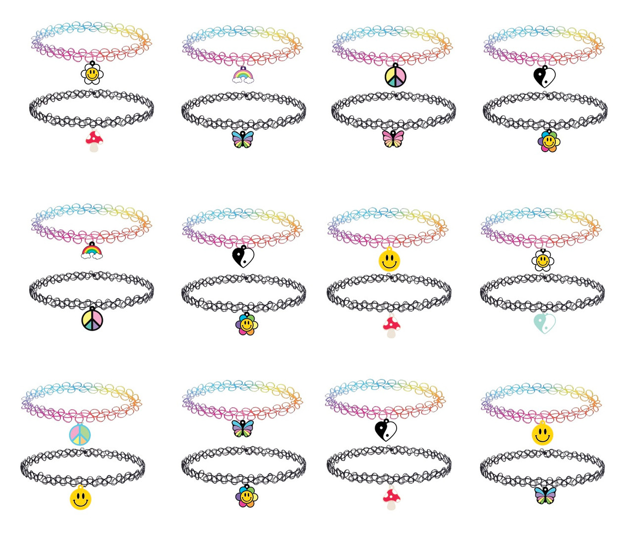 Tattoo Chokers Dangle Charm Set - Y2K Collection