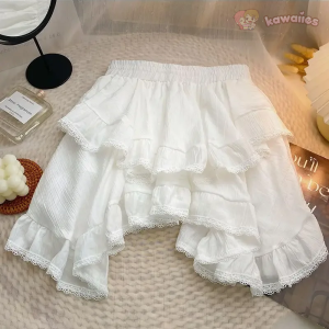 White Black Irregular Layered Mini Skirt