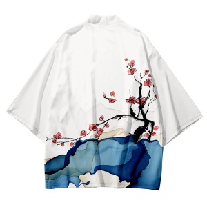 White Sakura Lake Japanese Women Kimono Robe Cardigan